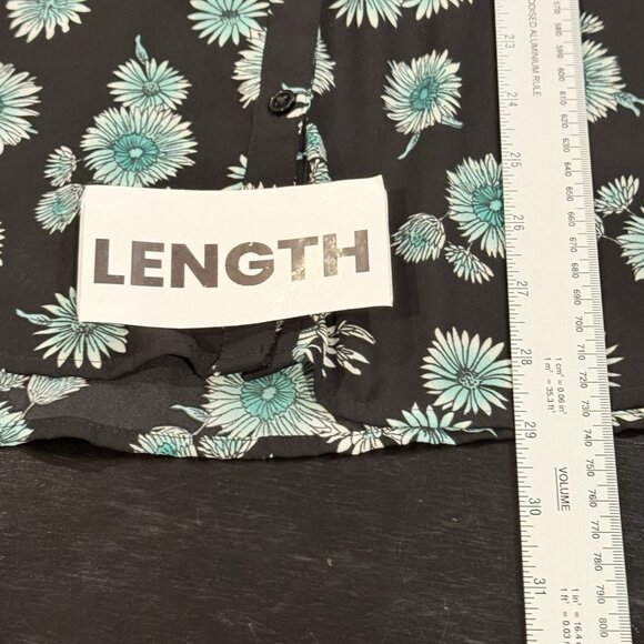 Express Portofino Teal & Black Floral Roll Tab Long Sleeve Womens Top Size Large - Picture 9 of 9